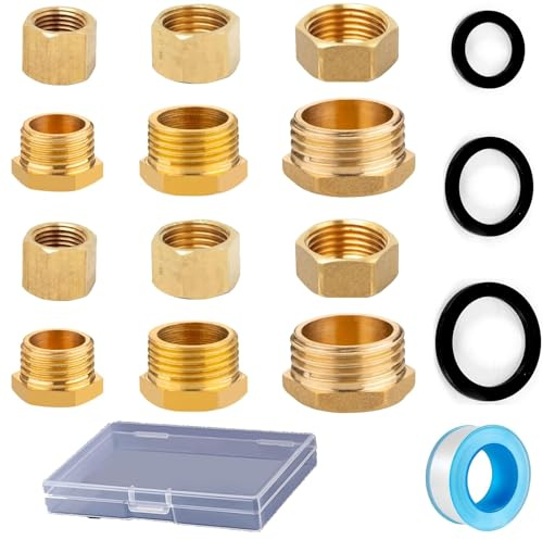 14pcs Brass Blanking Caps 3/8 1/2 3/4 Inch Compression Stop End with Sealing Washer for Washing Machine, Radiator Valve & Pipe Plumbing Fittings