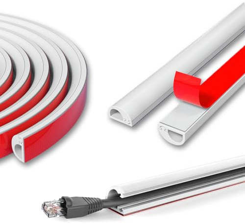 Zephyra 1 m Goulotte Passe-Câble Blanc Autocollante – Goulotte Demi-Ronde Flexible pour Mur, Sol, Plinthe, Cache Câble TV et Électrique – Protection des Fils en PVC Souple