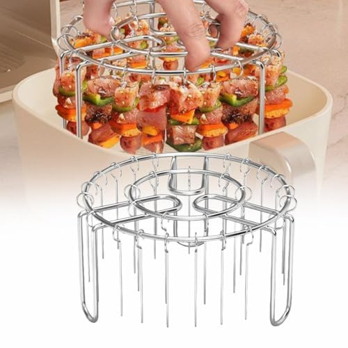 24 Stück Luftfritteusen-Grill, rund, vertikaler Spieß für Luftfritteuse, 16,5 cm Grillrost, 304 Edelstahl, Kebab-Gestell mit runden hängenden und vertikalen Fleischspießen