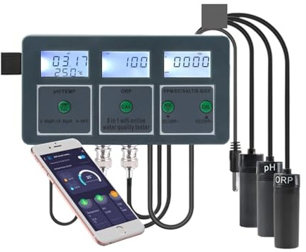 Medidor de pH del suelo, Medidor de calidad del agua for acuario Tuya con WiFi 8 en 1, medidor intelinte de pH, ORP/TDS/EC/SALT/TEMP, monitor for agua potable y piscina. Para jardín y plantas en macet