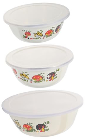 Luxshiny Ciotole Smaltate Coperchio per Conservazione Alimenti, Set 3 Pezzi (16cm, 18cm, 20cm), Ciotole per Insalata e Zuppa, Contenitori Cucina Impilabili per Uso Domestico e Ristorazione