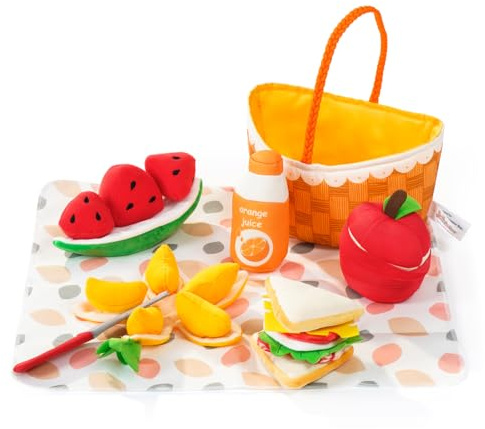 Jollybaby Soft Picnic Basket Cutting Play Food Toys for Baby 6-12-36 Months, Montessori Sensory Felt Fake Food Toy for Toddler 1-3, Birthday Gifts for 1 Year Old Boys and Girls