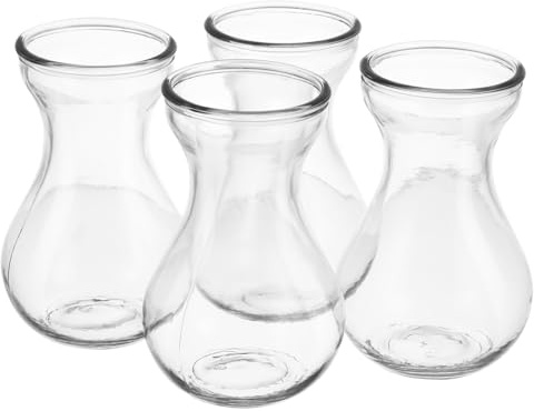 HYTROVE 4pcs Clear Glass Hyacinth Vases for Home Decoration Small Centerpiece Bud Vases for Hydroponics and Flower Arrangements for Office and Personal Use