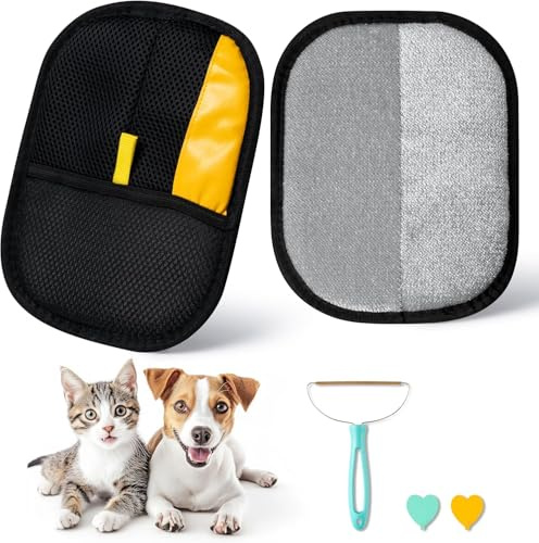 A1DIEE Pet Hair Removal Glove - 5PCS Electrostatic Double Sided Dog Cat Grooming Glove with Brush and Hooks, Reusable Animal Grooming Brush Tool for Couch Furniture Clothing Carpet Curtain Bed Carpet