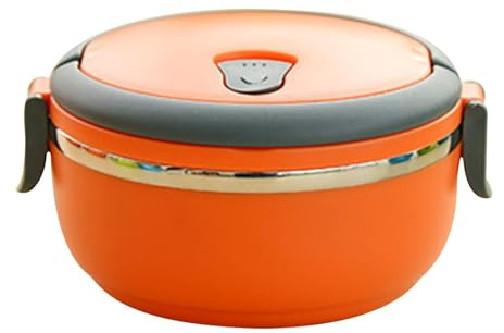 Lunchbox Edelstahl Bento Box – Runde Brotdose, Isolierte Lunchbox, Auslaufsicher & Leicht zu Reinigen – Für Schule, Arbeit, Studenten, Kinder & Erwachsene, Tragbare Essensbox Unterwegs (Orange)