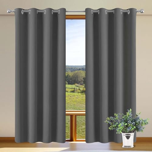 XUEHMIN Tende Soggiorno 1 Pezzi 134 x 163 cm con Occhielli/Poliestere Moderne Eleganti Tende Fonoassorbenti per Interni Finestre con Anelli, Grigio Scuro