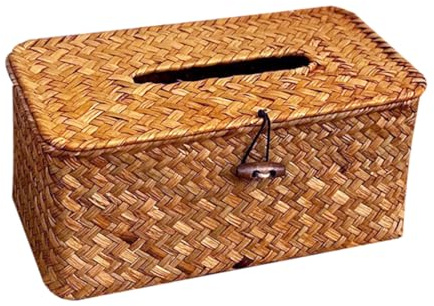 WEKADRIN Caja de Pañuelos de Hierba Tejida Mano Diseño Rústico Cierre Elástico Seguro para Baño Cocina Oficina Coche y Hotel Soporte Decorativo Multifuncional