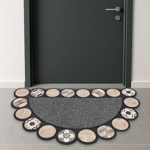 Viterbo Biancheria Tappeto Zerbino Gommato Ingresso Mezzaluna 50x80Cm Antiscivolo Moderno A Fantasia (Grigio/Beige)