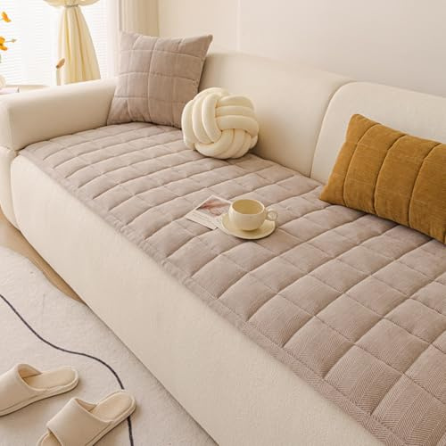 Generico Coperta Decorativa Copertura Divano A Spina di Pesce 1 2 3 4 Posti Copridivano in Ciniglia Spessa Copri Cuscino Seduta Divano Antiscivolo per Tutte Le Stagioni (60x180cm,Beige)