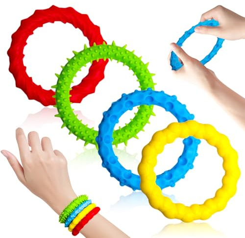 Sensory Fidget Toys Special Needs Students - 4 Pack Chew Sensory Bracelet Calming Autism Toy Students, Quiet Fidgets & Texture Anxiety Toys for Classroom Prizes, Gifts Christmas Stocking Stuffers