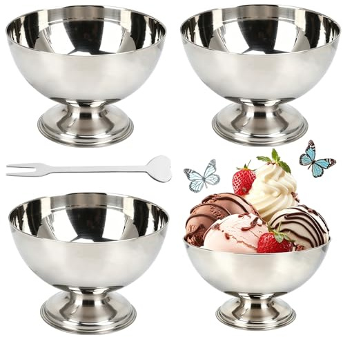 Ayolofei 4 st. glassbägare 200 ml, rostfritt stål dessertskål med gafflar, dessertskål cocktailglas dessertkoppar, glass sundae dessertglas för frukt sallad, yoghurt och fruktpudding