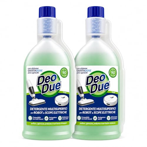 Detergente Multisuperfici per Robot Lavapavimenti e Scope Elettriche Deo Due Verde – 2 Unità da 900ml– Compatibile con Tutti i Brand – Asciugatura Rapida, Senza Aloni, Profuma e Igienizza