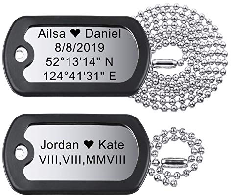 MeMeDIY Personalisierte Dog-Tag Halskette Gravur Name Customized Anhänger für Männer Frauen Armee Edelstahl, Bundle mit schwarzem Schalldämpfer und 23 Zoll Kette Product Name