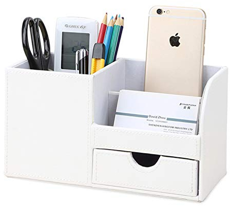 KINGFOM 4 Compartiments Multi-fonctionnels Organisateur de Bureau (Blanc)