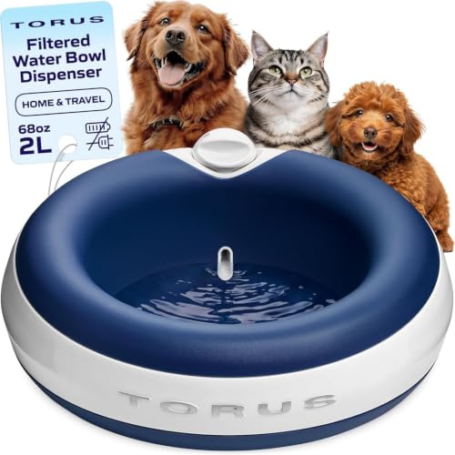 Torus Pet Maxi Gefilterter Wassernapf (blau) – 2 Liter – Napf für Zuhause und unterwegs – Autofill – Kein Auslaufen – Antimikrobiell – BPA-frei – Hund – Katze