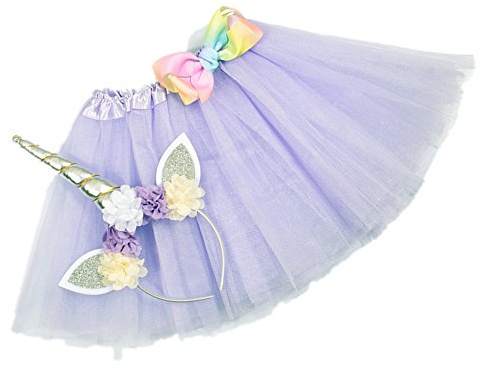 Nishine Tutu Kjol Klänning + Enhörning Horn Huvudband Set Barn Födelsedag Foto Props Outfit (lila)