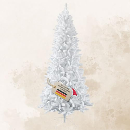RS Trade Künstlicher Weihnachtsbaum 1015 Weiß 240 cm mit Metallständer, weißer Tannenbaum, künstlicher Christbaum, Kunstbaum Weihnachten, einfacher Aufbau, schwer entflammbar, für Allergiker geeignet