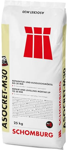 SCHOMBURG ASOCRET-M30 Multimörtel, Wasserundurchlässig, Sulfatbeständig, Schwindkompensiert, Universell einsetzbar für Dichtungskehlen, Reparatur, Sockelputz & Bauwerksabdichtungen, Hellgrau - 25kg