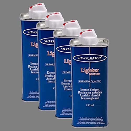 4x 133ml SILVER MATCH Universal Feuerzeugbenzin für Sturmfeuerzeug, Benzinfeuerzeug, Waschbenzin, Benzin für Feuerzeug
