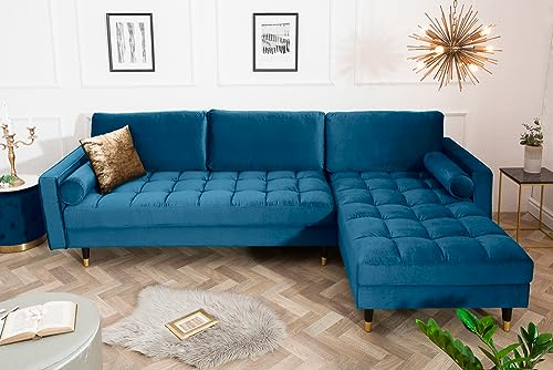 invicta INTERIOR Elegantes Ecksofa Cozy Velvet 260cm dunkelblau Samt Federkern 3er-Sofa Samtoptik Eckcouch Sofa Couch