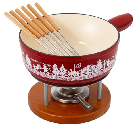 Kuhn Rikon 32276 Cheese Fondue Set, Iron, Red