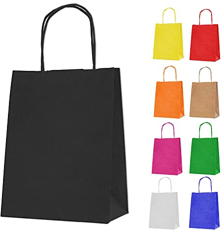 MERRIMEN 30 Pack Kraft Paper Bags - Durable, Eco-Friendly Carrier Bags with Twisted Handles - Perfect for Gifts, Food, Sweets, for Kids Parties, Christmas, Weddings, Hen Parties - 18x22x8cm - Black