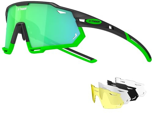 X-TIGER Fahrradbrille Polarisiert Sonnenbrille mit 5 wechselgläser TR90 Rahmen für Herren Damen Sport Radfahren MTB Radbrille UV400 Skifahren Fahren Angeln Baseball Laufen Sportbrille