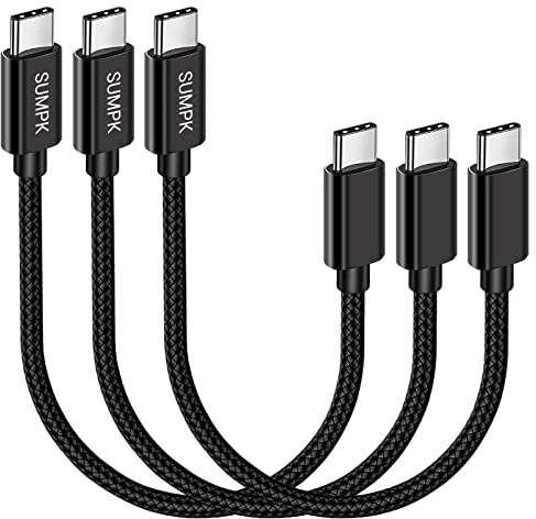 SUMPK USB C auf USB C Kabel [20cm 3 Stück], USB C Kabel Kurz 60W Power Delivery PD kompatibel mit Samsung Galaxy S21/S21+/S20+ Ultra Note 20, Pixel 4/3 XL | USB 2.0 Datenübertragung, Typ C Ladekabel, geflochten, flexibel, kompatibel mit Galaxy S21/S21+/Note 20, Pixel, MacBook, iPad