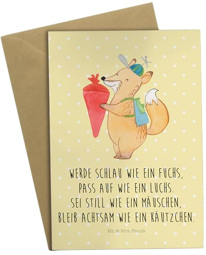 Mr. & Mrs. Panda Grußkarte Fuchs Schulkind - Geschenk, genesungskarte, Grußkarten, weihnachtskarten, Lustige Sprüche, osterkarten, einladungskarten