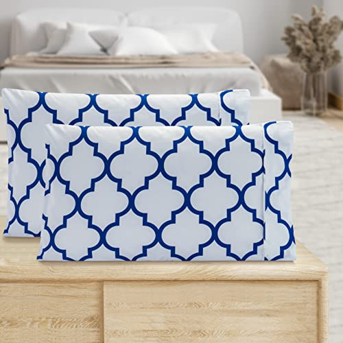 Valerian Trellis Printed Pillowcases 2-Piece Set Egyptian Quality 1500 Thread Count Timeless Classic Designs Soft and Smooth Weave, Wrinkle Resistant, Trellis King Pillowcase, Royal Blue