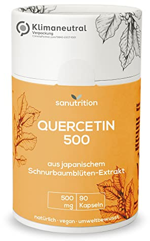 Quercetin 500 mg pro Kapsel | 90 Kapseln | Pflanzenstoff Bioflavonoid | gute Bioverfügbarkeit und Verträglichkeit | Vegan | In der Papierdose