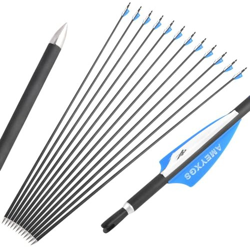 wolfman 32 Zoll Carbonpfeile für Bogenschießen 1000 Spine Carbon Pfeile Carbon Jagdpfeile Carbon Arrows mit 2 Zoll Plastikfeder für Pfeil Bogen Recurvebogen Compoundbogen (6Pcs, BAU Pfeile)