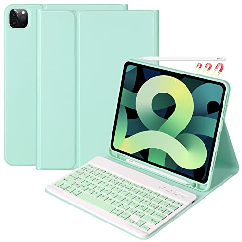 CC Store Teclado para iPad Air 11 M3 2025/M2 2024, Air 5 2022/Air 4 2020, Pro 11 4-1Gen, Carcasa con teclado francés, teclado Bluetooth magnético desmontable con ranura para bolígrafo, verde claro