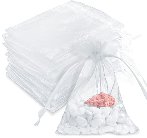 Uootach 100 Stück Organzabeutel transparent, Organzasäckchen 10 x 15 cm, Organzabeutel Geschenkbeutel, Schmuckbeutel, Gut für Hochzeiten, Weihnachtsgeschenke, Süßigkeiten, Lavendelsäckchen(Weiß)