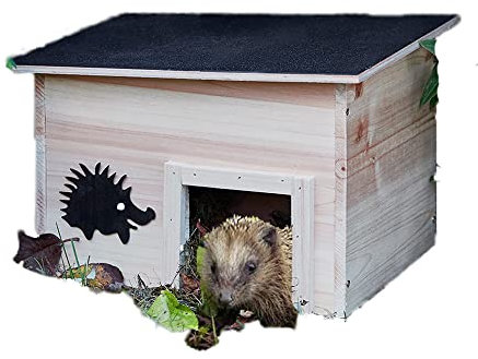 AAMEN Wooden Hedgehog House Garden, Predator-Proof Wooden House, Garden Shelter, Slopped Roof And Full Wood Floor Winter House, Hedgehog Gifts, Outdoor Hedgehog Food Station & Home