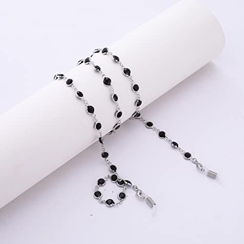 Brillenkette Perlenkette Für Sonnenbrillen Schlüsselband Damen Mode Brillenketten Halshalter Brillen Zubehör Seil Geschenk Schwarz-Silber
