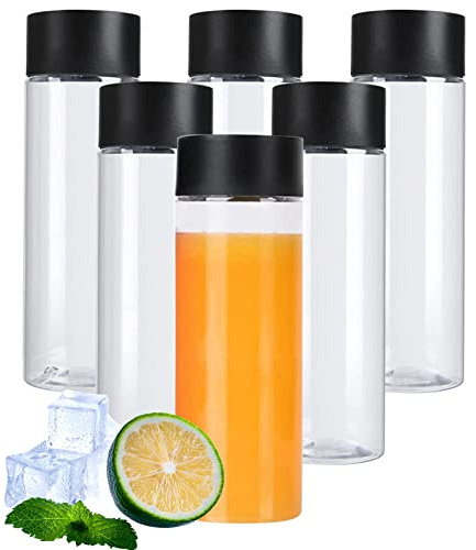 BLMHTWO 6 botellas de plástico para jugo, 300 ml, reutilizable, con tapas de sellado de manipulación, botella transparente para batidos, contenedor de bebidas PET para leche
