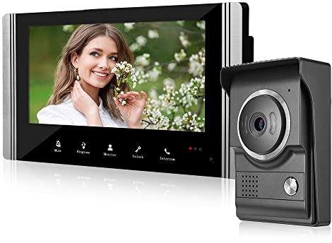FTes RFKits Sonnette de Porte Vidéo Filaire 7 Moniteur Vidéo - Kit Caméra HD-Soutien de Déverrouillage - Interphone Bidirectionnel pour Villa,Maison,Bureau,Appartement