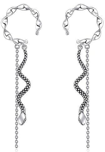 VENACOLY Snake Earrings 925 Sterling Silver Schlangen-Ohrringe für Frauen Ohrmanschetten ohne Piercing Lange Ohrringe Schlangen-Schmuck Geschenke für Frauen