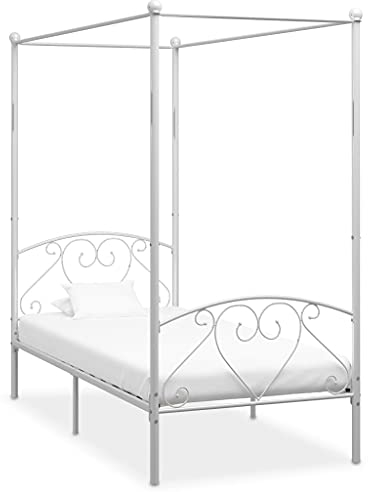 BaraSh Himmelbett-Gestell Weiß Metall 90 x 200 cm Metallbett 90x200 Ehebett Himmelbett