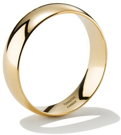 NOKMIT 6mm Gold Wedding Bands for Women Men Dainty Gold Tungsten Cigar Band Rings Thumb Pinky Ring High Polish Non Tarnish Comfort Fit Size 4-12(Gold-6mm,7)
