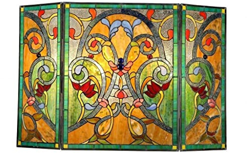 Fireplace Screens Fireplace Screen 3-Panel Style Victorian Design Stained Glass 28Intx44In Fireplace Screen Flat Fireplace Screens Decorative