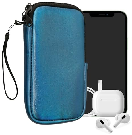kwmobile Neopren Handytasche für Smartphones L - 6,5 - Handy Tasche mit Reißverschluss - Handyhülle universal Metallic Karibikblau