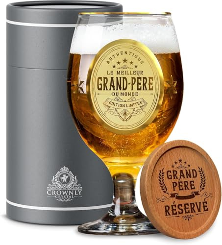 CROWNLY CRYSTAL® Cadeau Grand Pere Présent Homme Original Personnalisé Verre À Bière Idée Papy Anniversaire Homme Présent Papi Annonce Grossesse Idée Grand Pere