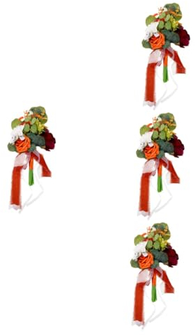 TOPBATHY 4stücke Hochwertiger Simulierter Brautstrauß Mit Eukalyptus Dekorative Hochzeitsblumen Für Romantische Anlässe Und Brautjungfern Rote Und Weiße Farbkombination Für