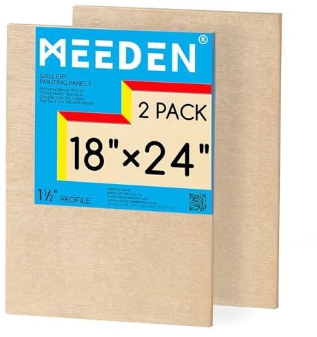 MEEDEN Unfinished Wood Canvas Board: 1-1/2 Deep 18x24” Wooden Canvas Panel Pack of 2 - Blank Cradled Wood Art Board for Painting | 1-1/2 Deep Wooden Panel Board, Blank Cradled Wood Art Board for Painting - Rectangle