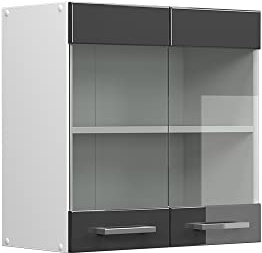 Vicco Hängeschrank R-Line, Anthrazit Hochglanz, 60 cm | mit Glastüren, zur Aufbewahrung von Haushalts- und Gebrauchsgegenständen