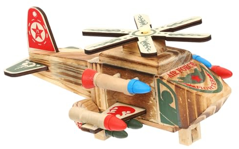 BESTonZON Holz Krieger Hubschrauber Kinder holzspielzeug schreibtischdeko Weihnachtsdekorationen Flugzeugmodell Spielzeugflugzeug Wohnkultur Flugzeugverzierung aus Holz Flugzeug Holzhandwerk