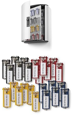 Durable 197623 Schlüsselkasten Key Box Code 48 (Zahlenschloss, für 48 Schlüssel) + 48 Key Clips farbig Sortiert