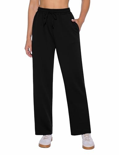 Demegimi Pantalon Jogging Femme Pantalon de Sport en Coton Léger Respirant avec Poche Pantalons Décontractés Femme à Taille Haute pour Running Fitness(Noir,L)